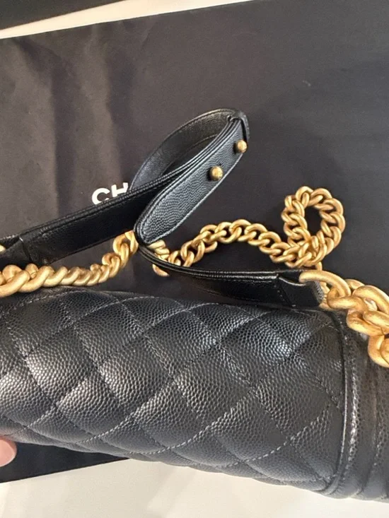 Chanel Black Quilted Leather Boy Bag with Gold Chain - Picture 7 of 7